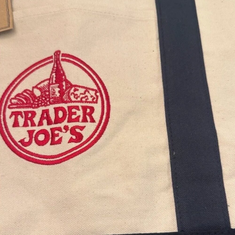 NWT! Trader Joes Tote Bag Blue Canvas Large 20” x 15” VIRAL! - Picture 7 of 8
